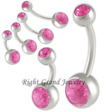 316L Stahlbarren rosa Strass Bauch Nabel Ring